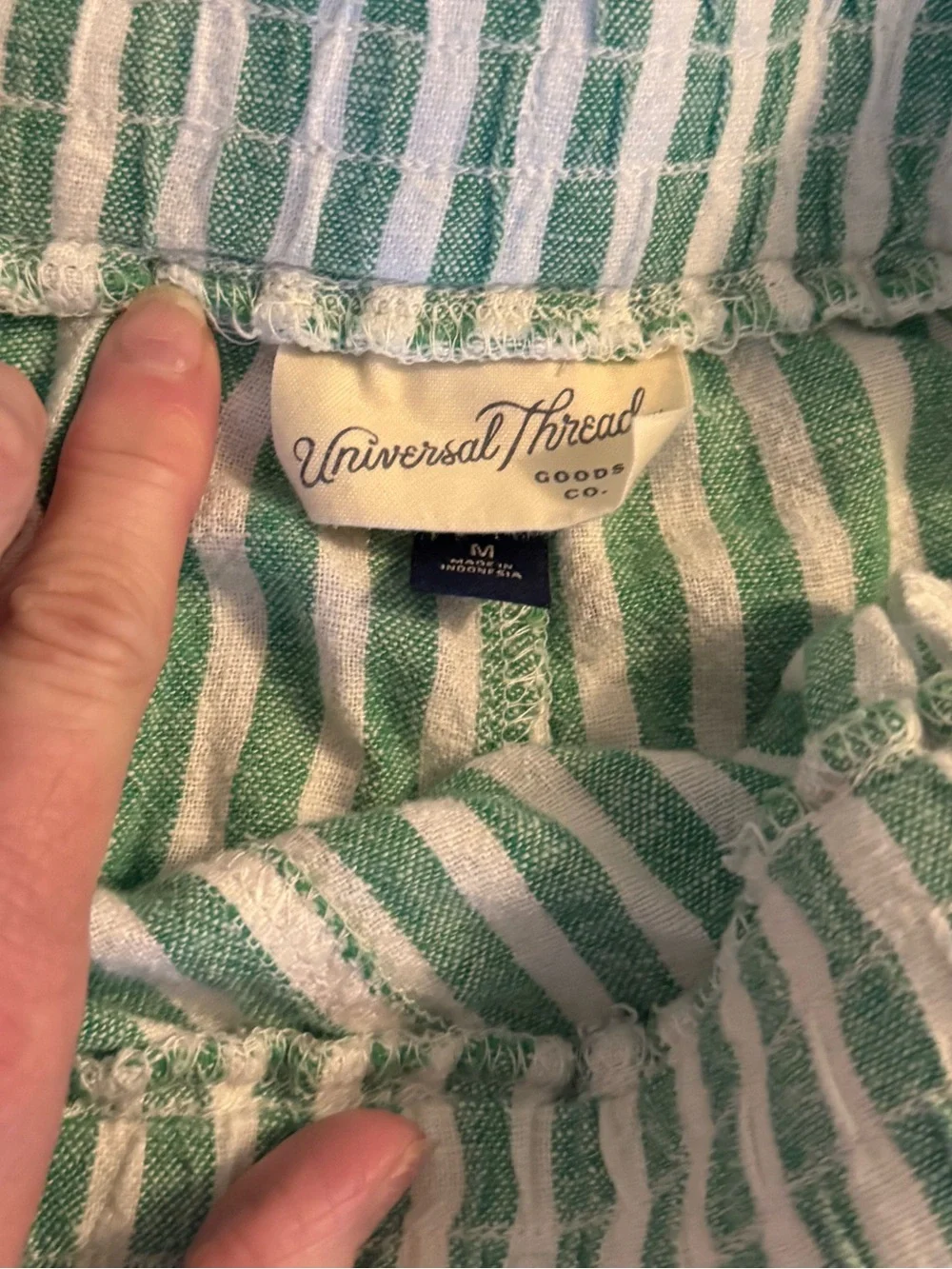 SOLD XP- Universal Thread Green & White Striped Linen Blend Two-Piece Set - Picture 2 of 4